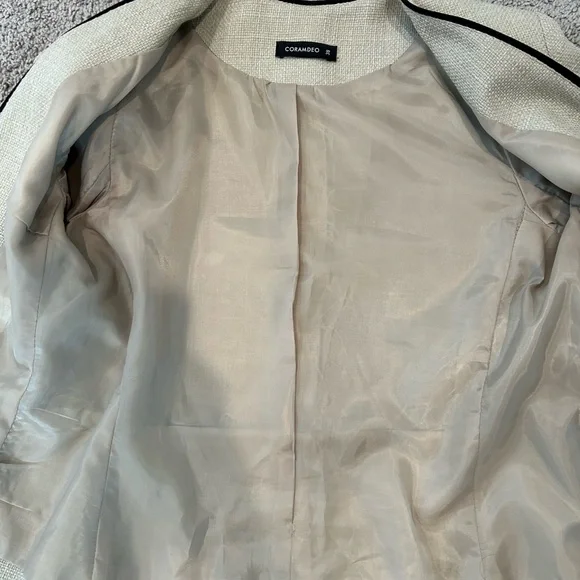 Coramdeo Cream Tailored Pantsuit Jacket with Black Trim - Picture 4 of 11